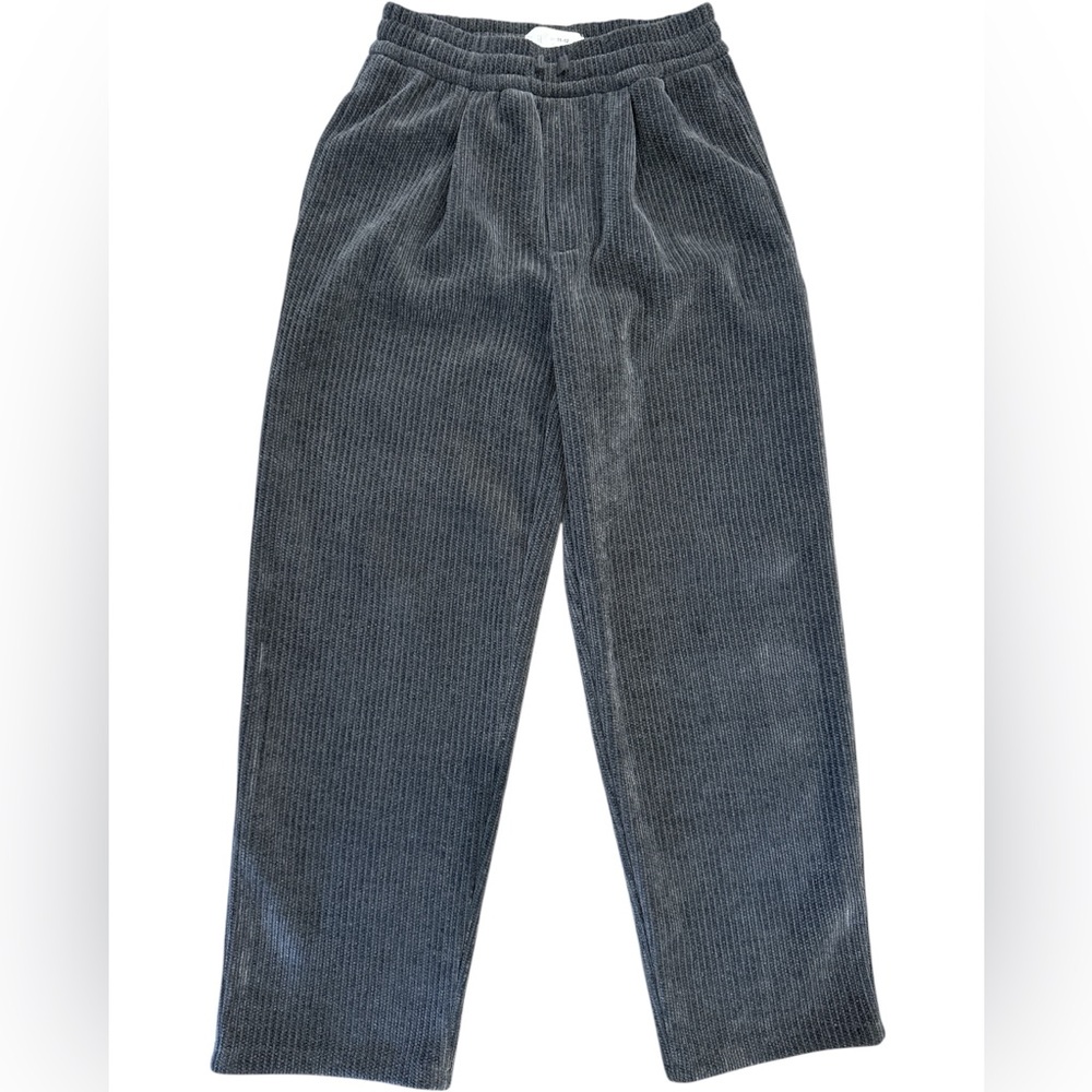 ZARA Kids Straight Leg Corduroy Pants Grey Adjustable Waist Boys 11-12 Pockets